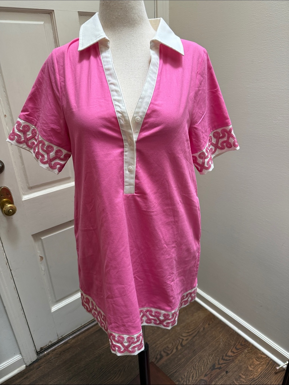entro Pink Polo Dress with White Collar and Trim